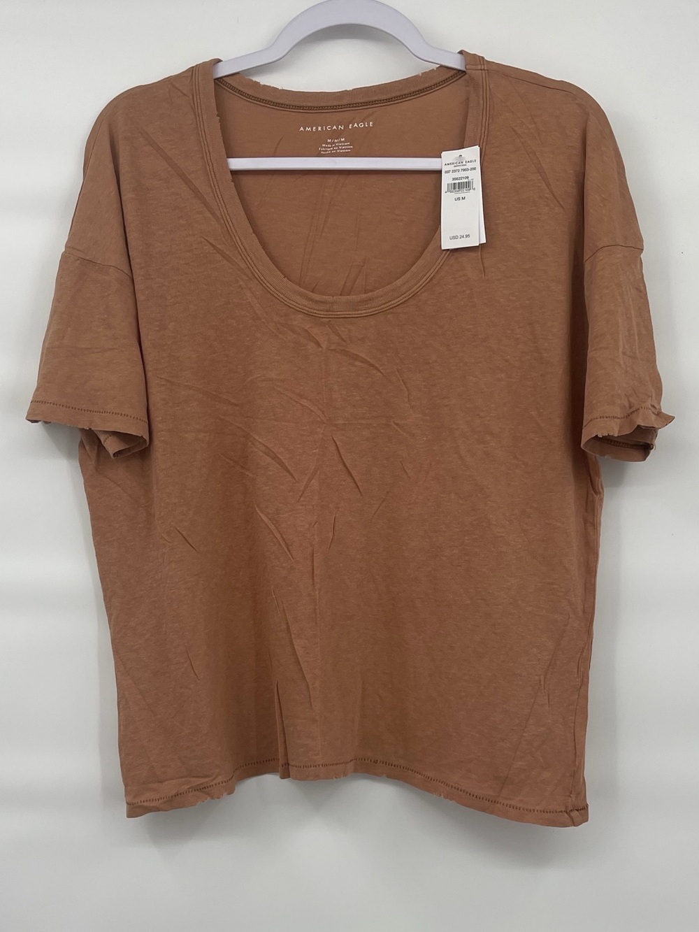 American Eagle nwt brown scoop cotton distressed hem short sleeve tee